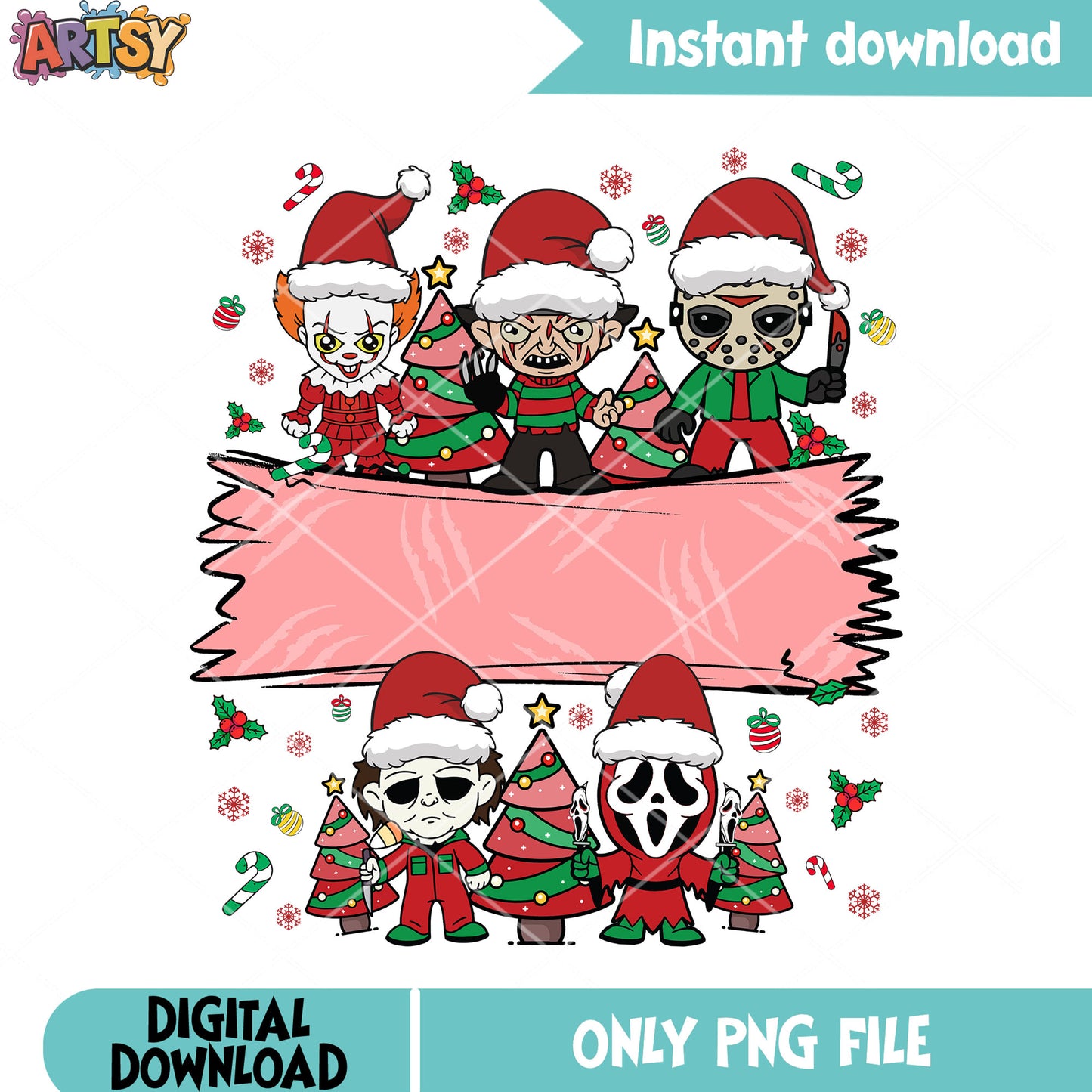 Horror xmas characters png, merry xmas png, freddy krueger png