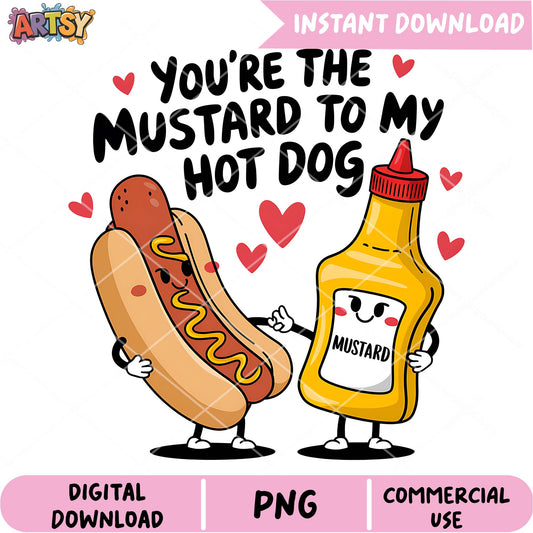 Hot Dog Mustard Couple PNG Design