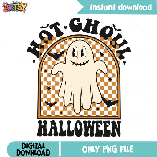 Hot Ghoul Halloween PNG, Retro Ghost Halloween PNG, Spooky PNG