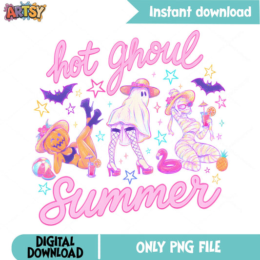 Hot Ghoul Summer PNG, Halloween Ghost Mummy Pumpkin, Spooky PNG