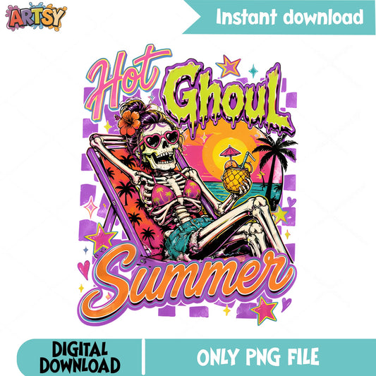 Hot Ghoul Summer Skeleton PNG, Funny Beach Skeleton PNG, Summer PNG