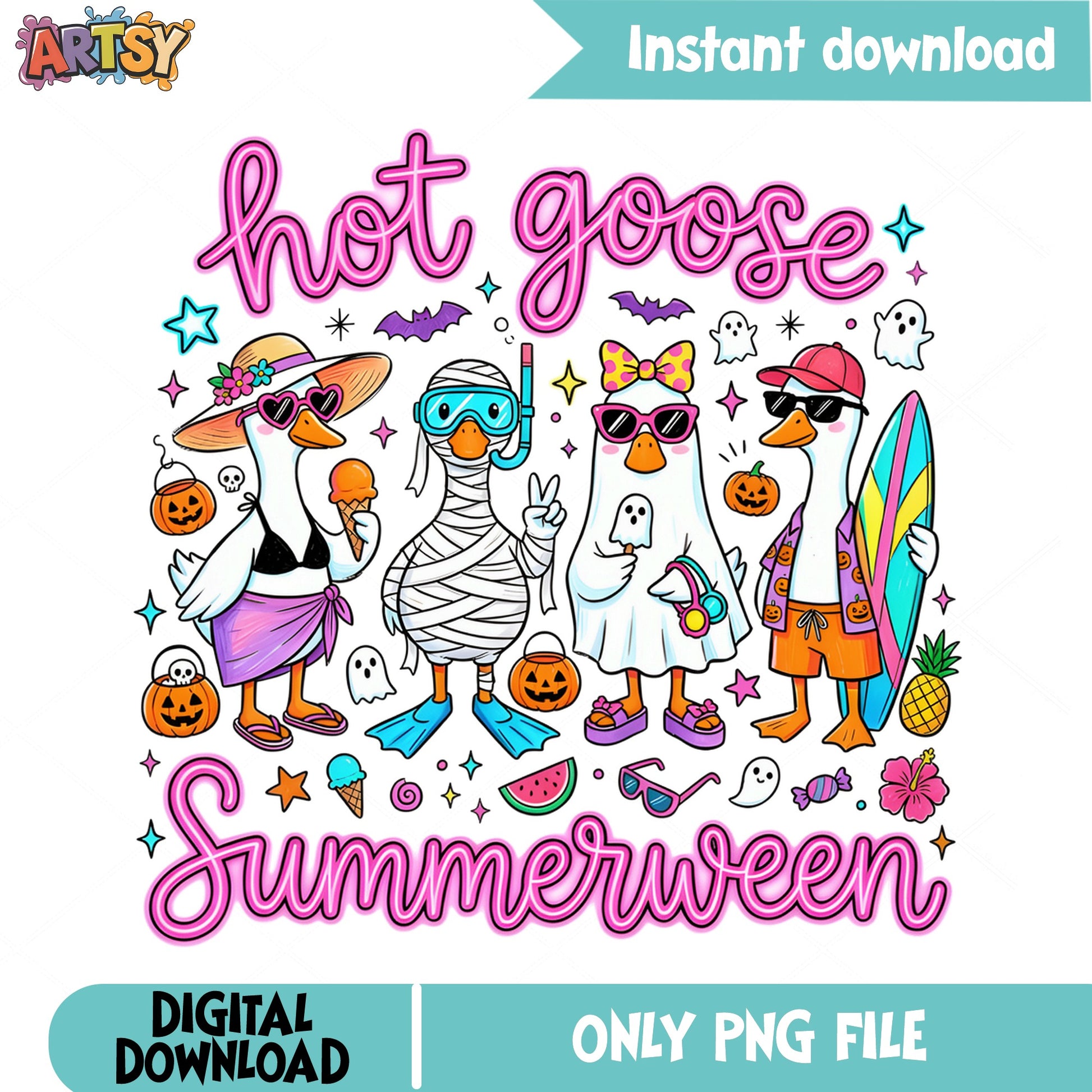 Hot Goose Summerween PNG, Halloween Summer Goose PNG, Funny Duck PNG