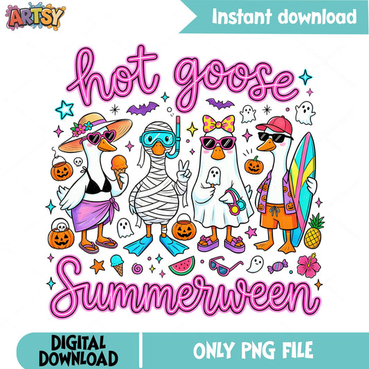 Hot Goose Summerween PNG, Halloween Summer Goose PNG, Funny Duck PNG