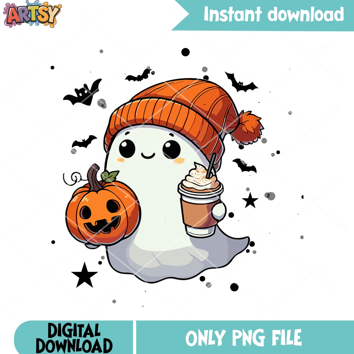 Hot chocolate ghost png, jack o lantern png, halloween scary png