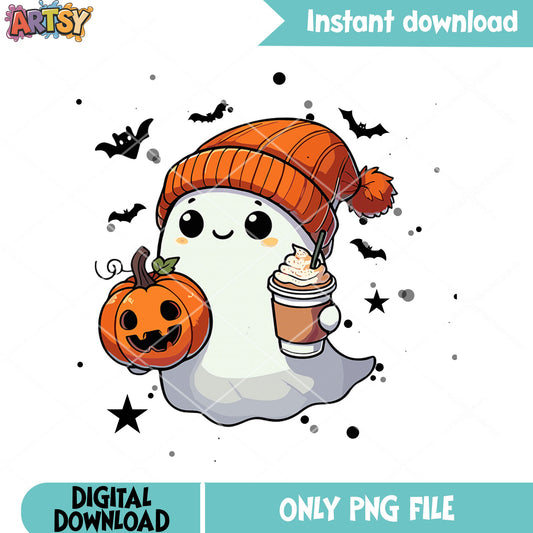 Hot chocolate ghost png, jack o lantern png, halloween scary png