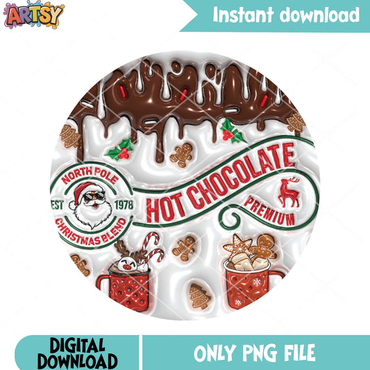 Hot chocolate premium png, christmas round ornament png, decor png