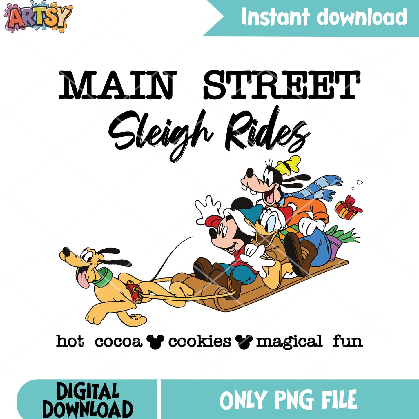 Hot cocoa cookies magical run png, christmas sleigh png, donald duck png