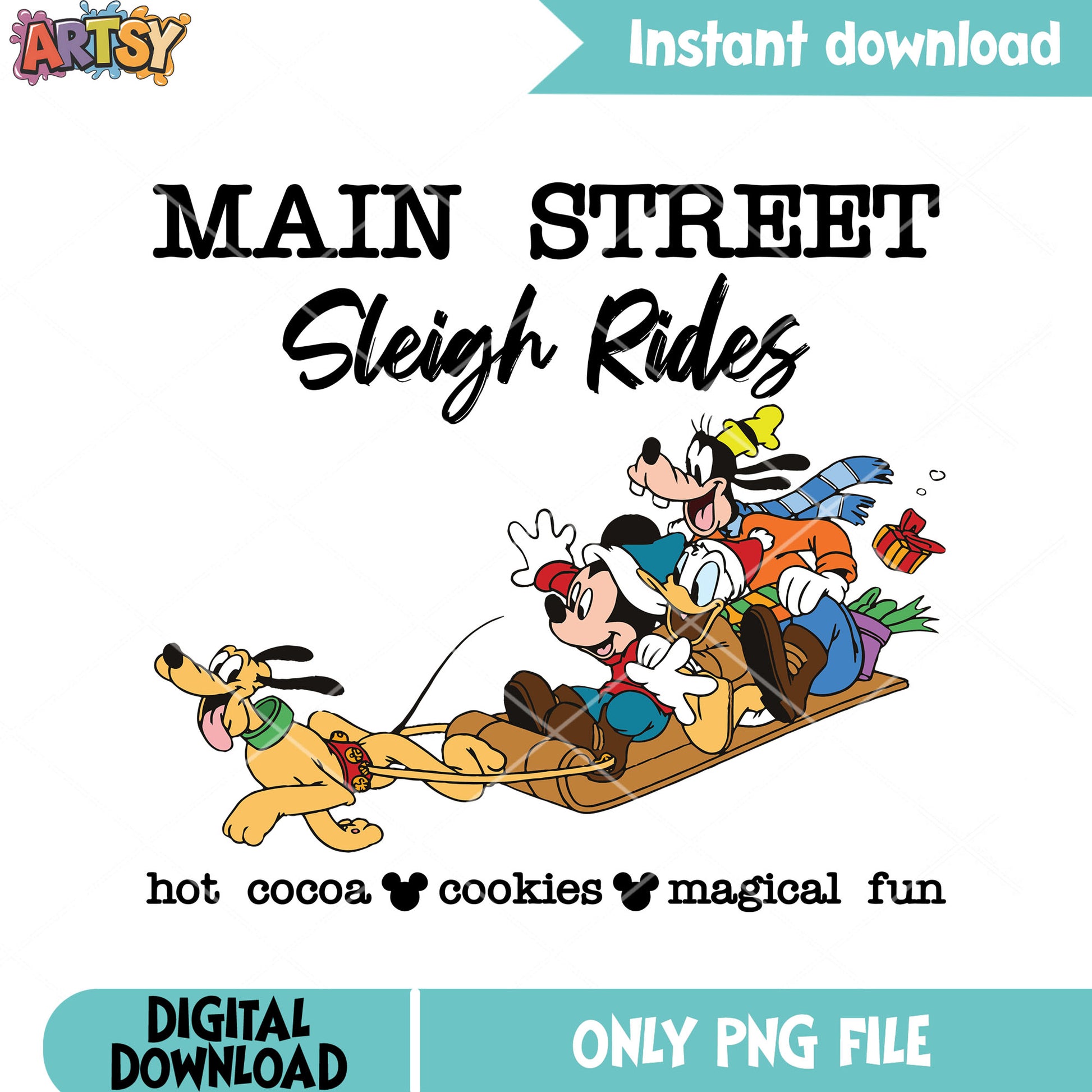 Hot cocoa cookies magical run png, christmas sleigh png, donald duck png