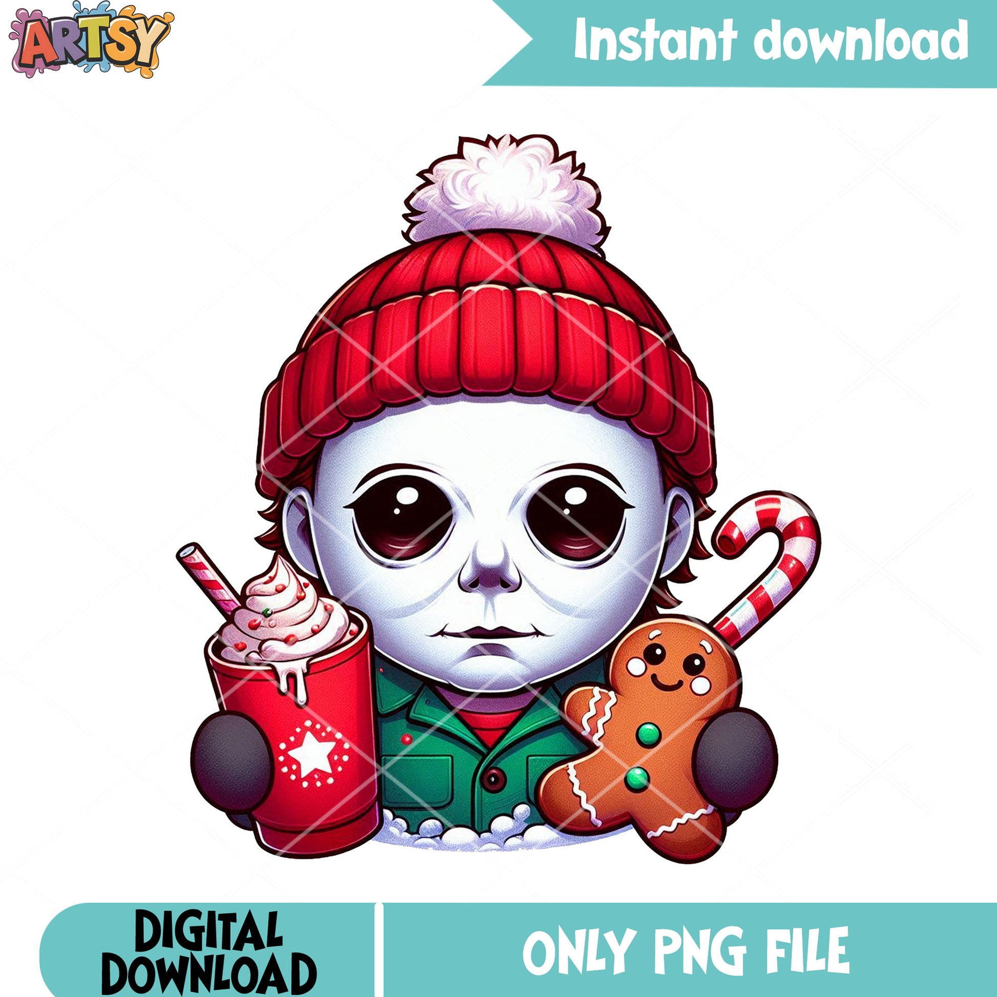 Hot cocoa micheal myers png, merry christmas png, halloween movies png
