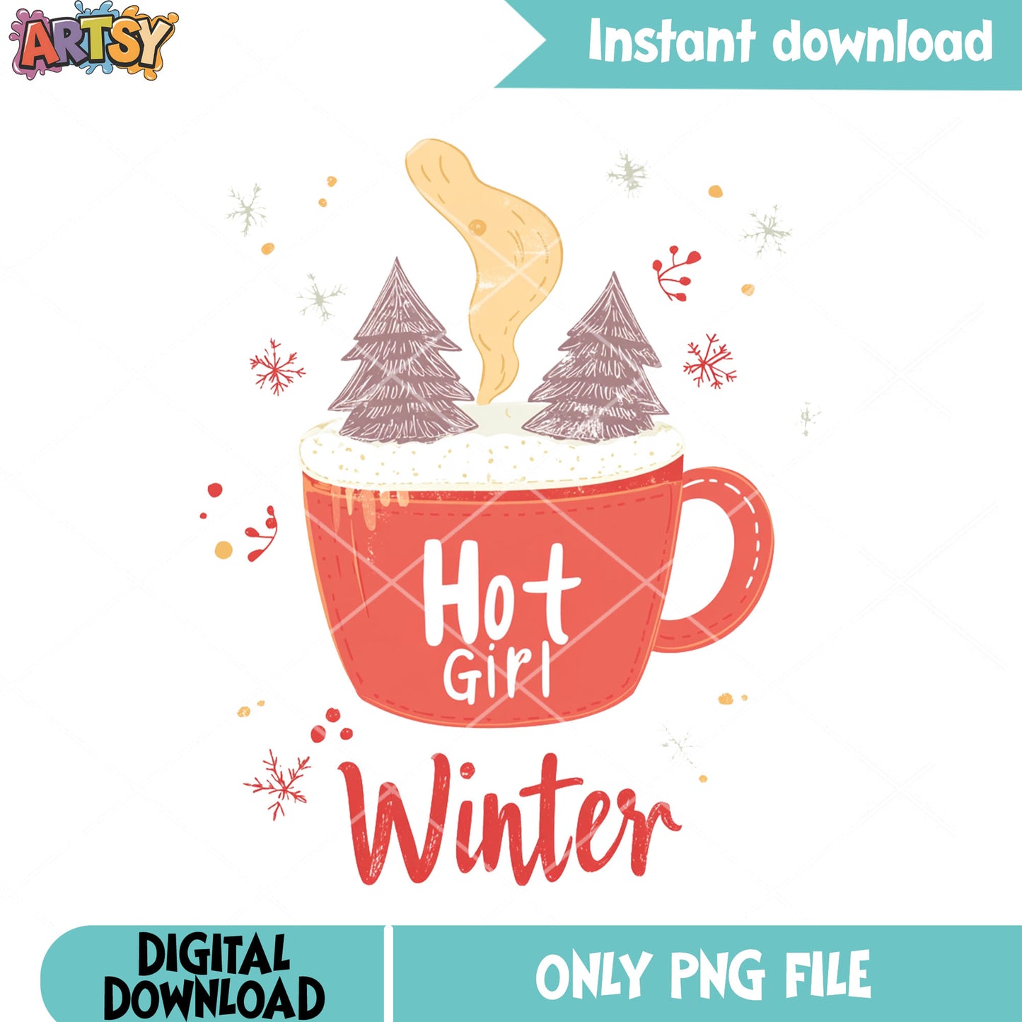 Hot girl winter png, christmas coffee png, christmas vibes png
