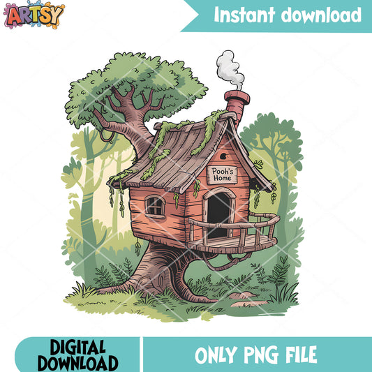 House in jungle cartoon png, winnie the pooh home​ png, pooh movies png