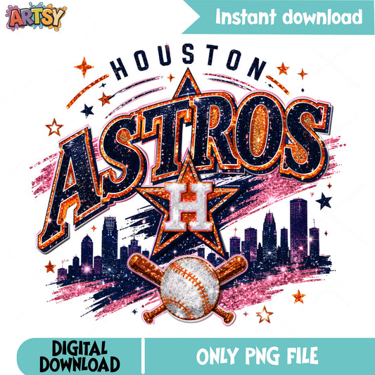 Houston Astros PNG, Baseball Team Glitter Design, MLB PNG