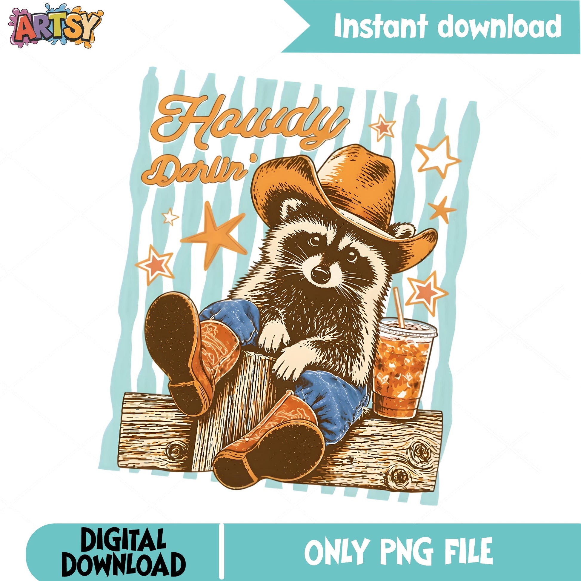 Howdy Darlin Raccoon Cowboy PNG, Western Raccoon PNG, Funny Animal PNG