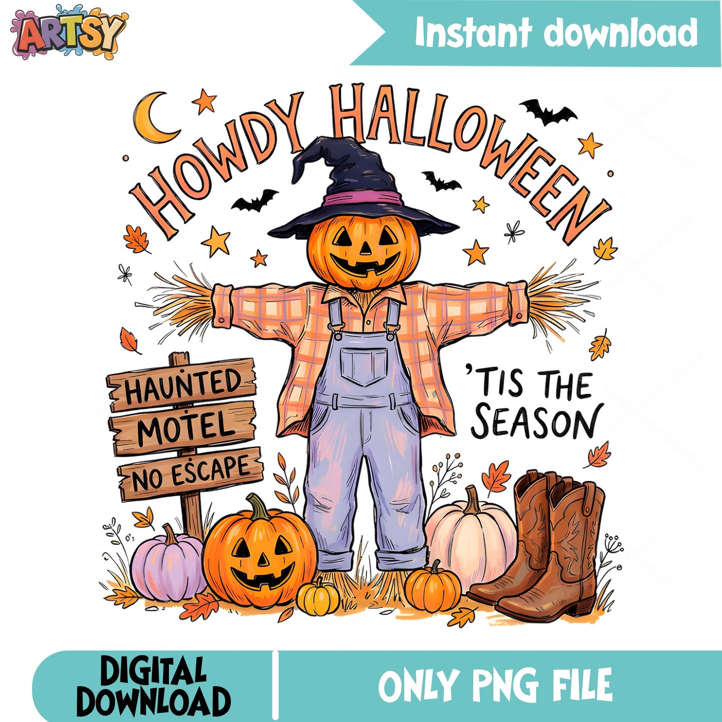 Howdy Halloween Scarecrow PNG, Tis The Season PNG, Fall PNG