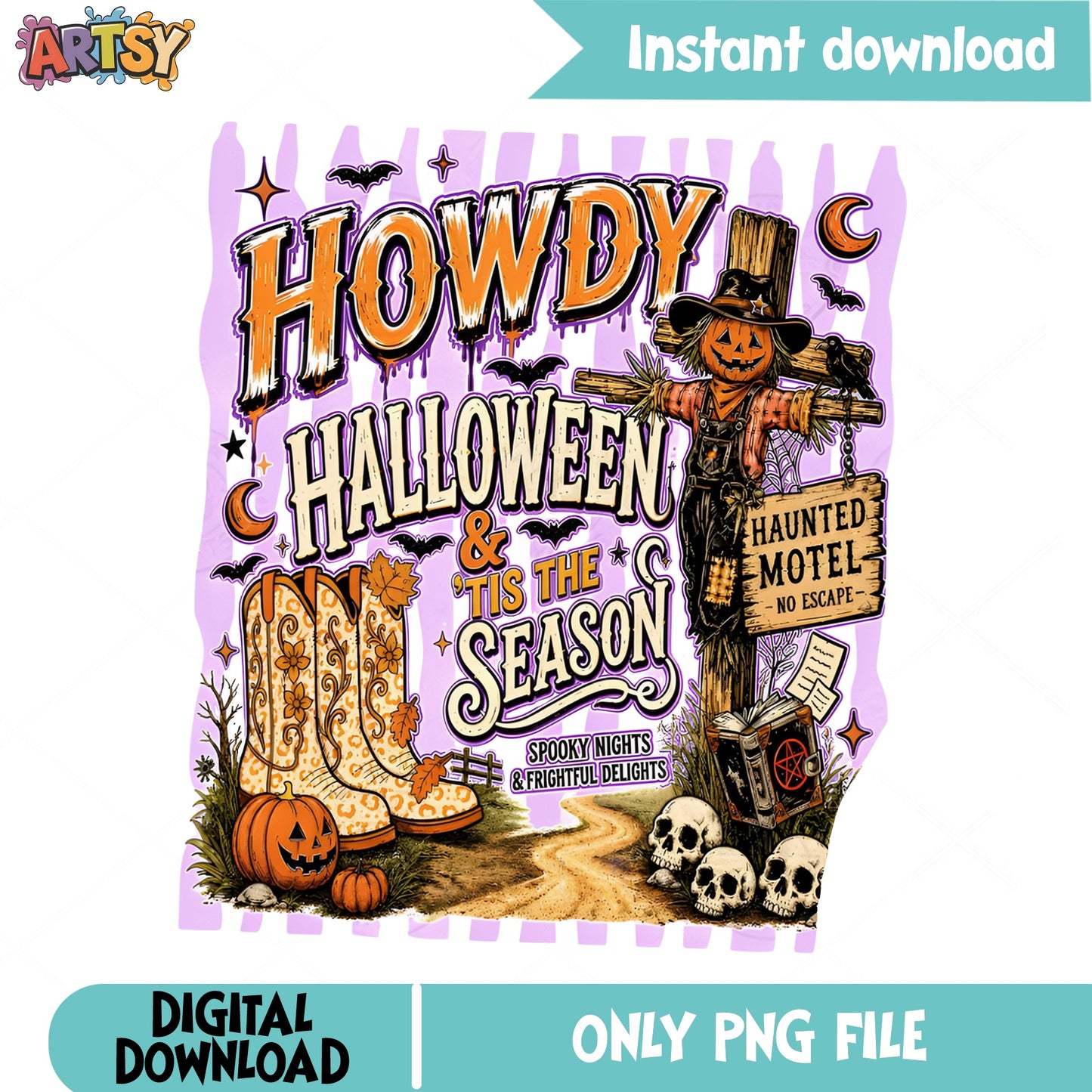 Howdy Halloween Tis The Season PNG, Scarecrow PNG, Western Halloween PNG