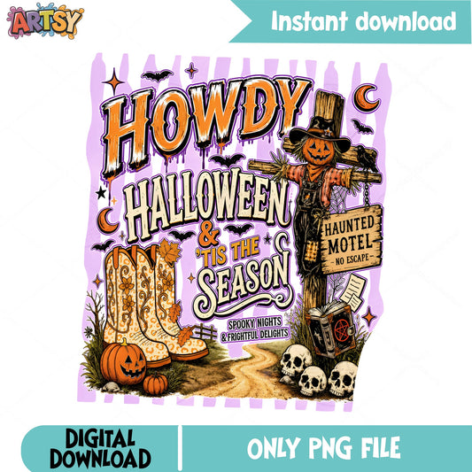 Howdy Halloween Tis The Season PNG, Scarecrow PNG, Western Halloween PNG
