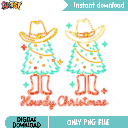 Howdy christmas png, christmas tree png, christmas gifts png