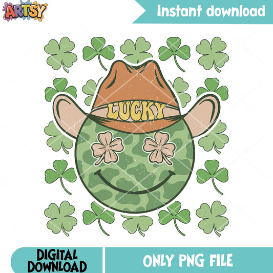 Howdy smiling lucky png, four leaf clover png, happy patricks day png