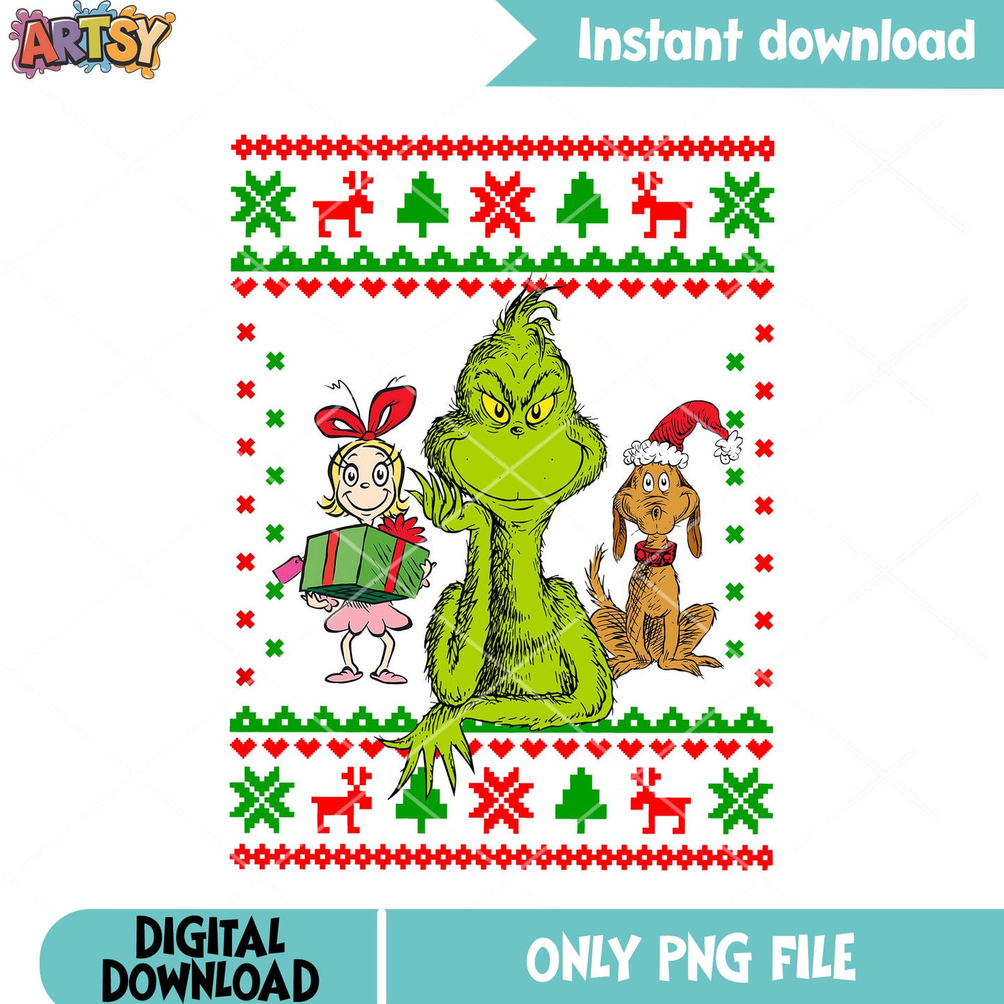 How the grinch stole png, who max dog png, ugly sweater design png