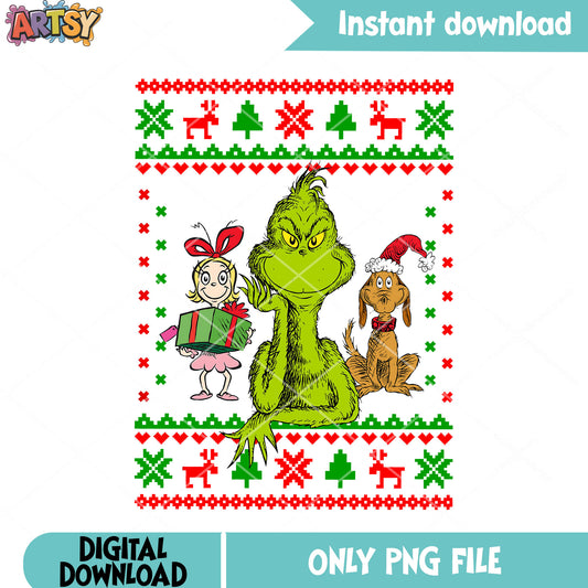How the grinch stole png, who max dog png, ugly sweater design png