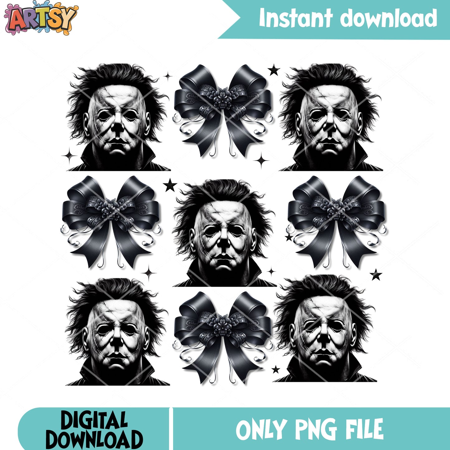 Human mask png, black bow tie png, scary halloween night png