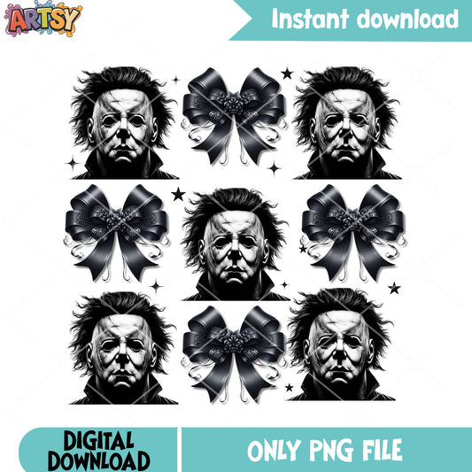Human mask png, black bow tie png, scary halloween night png