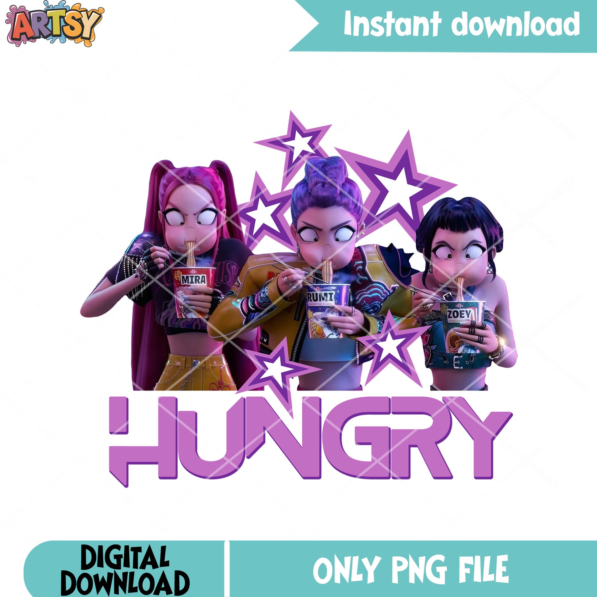 Hungry idols eat ramyeon png, kpop demon hunters png, huntrix movie png