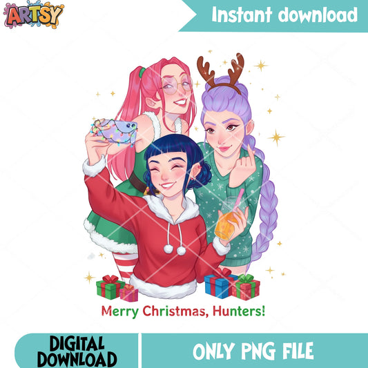 Hunter chritmas png, kpop demon hunters png, christmas gifts png