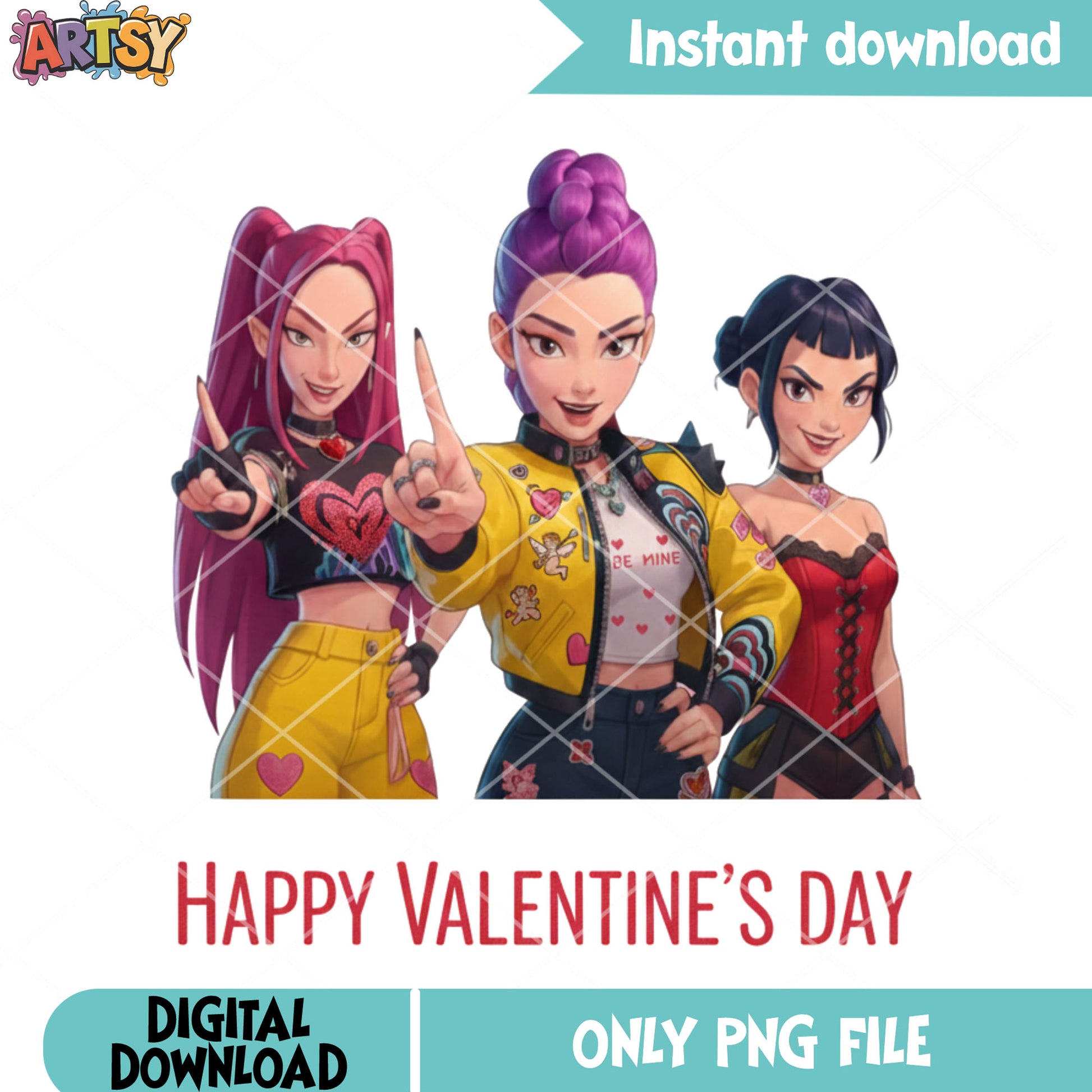 Hunter crew valentines png, valentines huntrix png, valentines day png