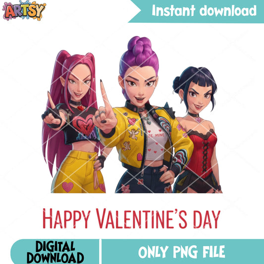 Hunter crew valentines png, valentines huntrix png, valentines day png