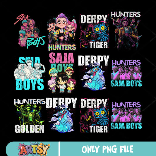Hunter golden png bundle, huntrix movie png, kpop hunters png