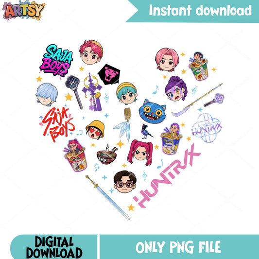 Hunters stuff heart png, saja boys band png, kpop huntrix png