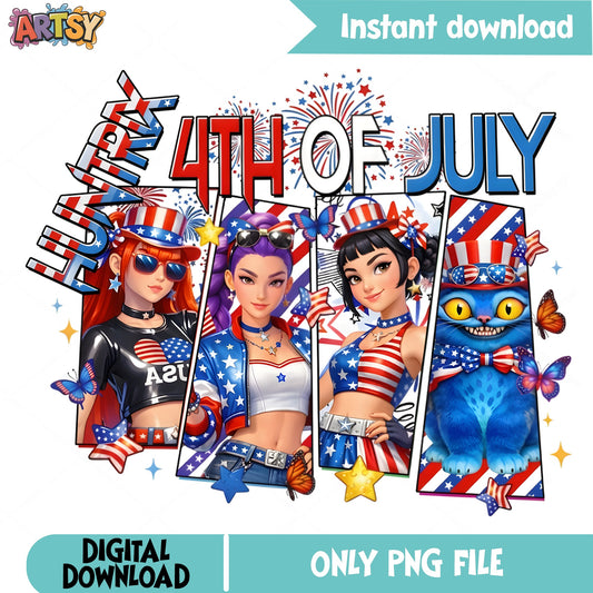 Hunties 4th Of July PNG, Patriotic Girls PNG, Independence Day PNG