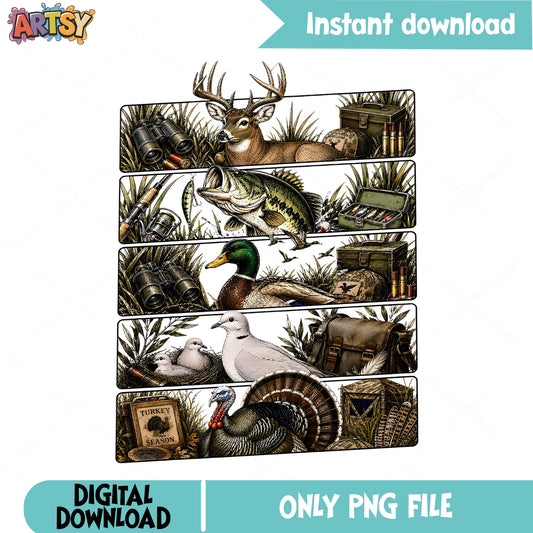 Hunting And Fishing Bundle PNG, Deer Duck Turkey PNG, Outdoors PNG