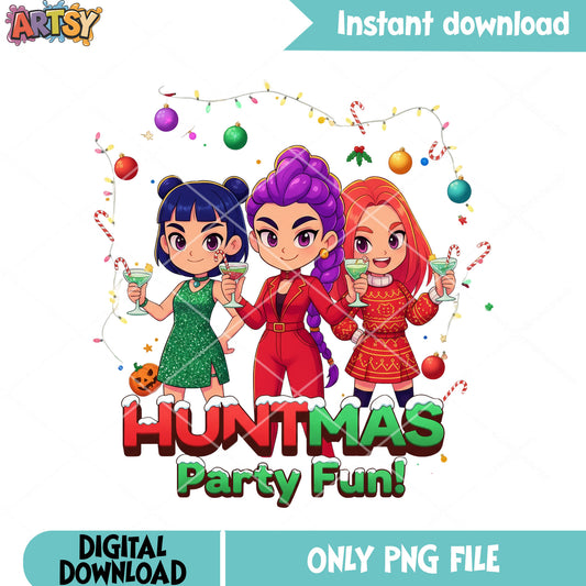 Huntmas party fun png, christmas png, mira kpop demon hunters png
