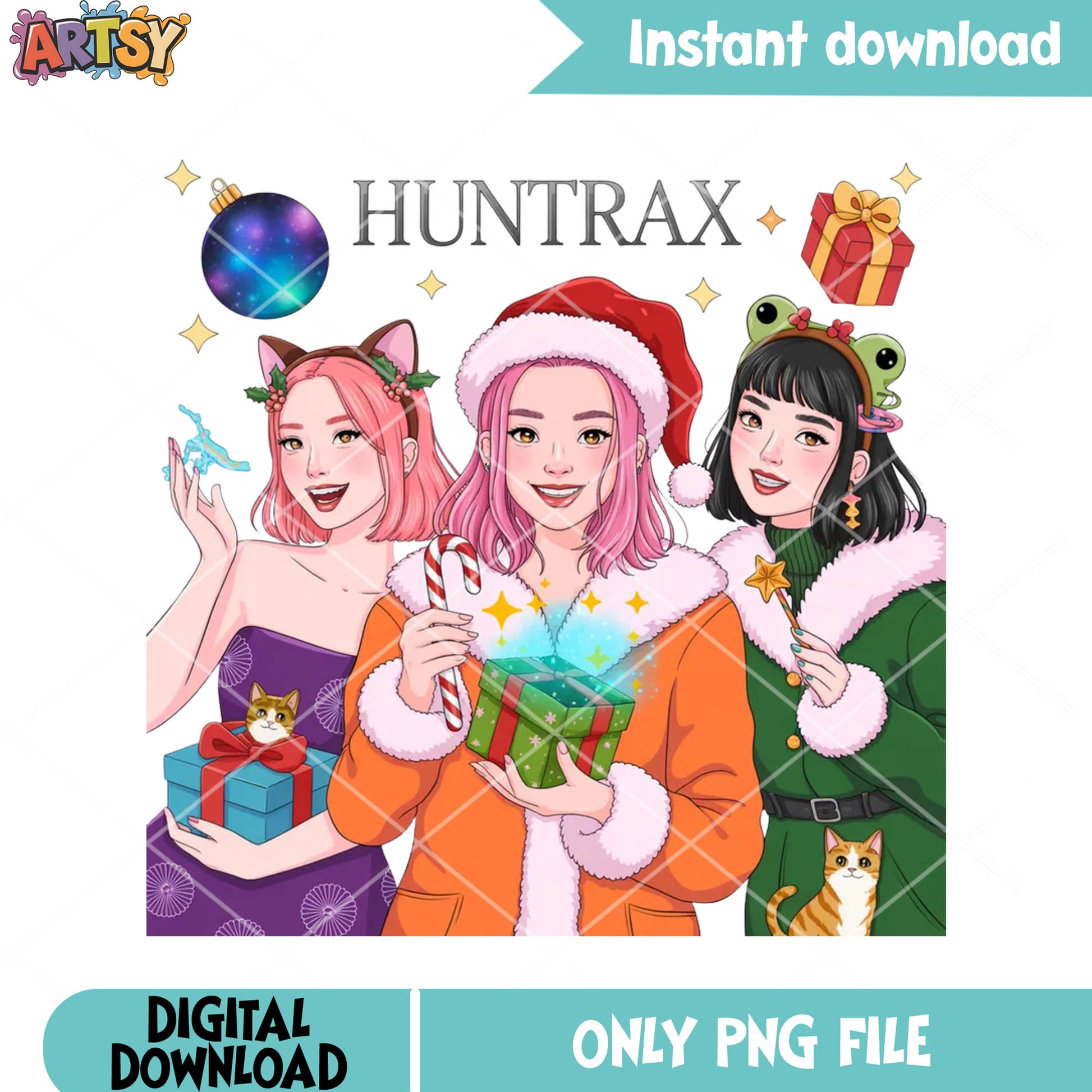 Huntrax christmas png, christmas gifts​ png, kpop demon hunters png