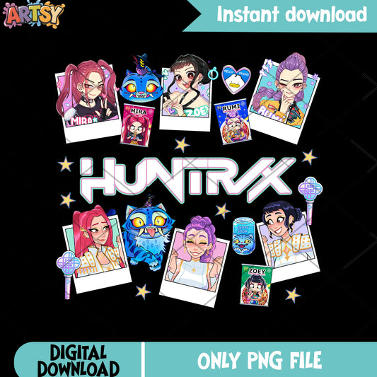 Huntrix Polaroid Style design png, huntrix band png, huntrix girl png