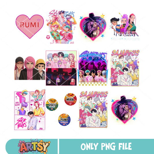 Huntrix and saja boy png bundle, huntrix band png, saja boys png
