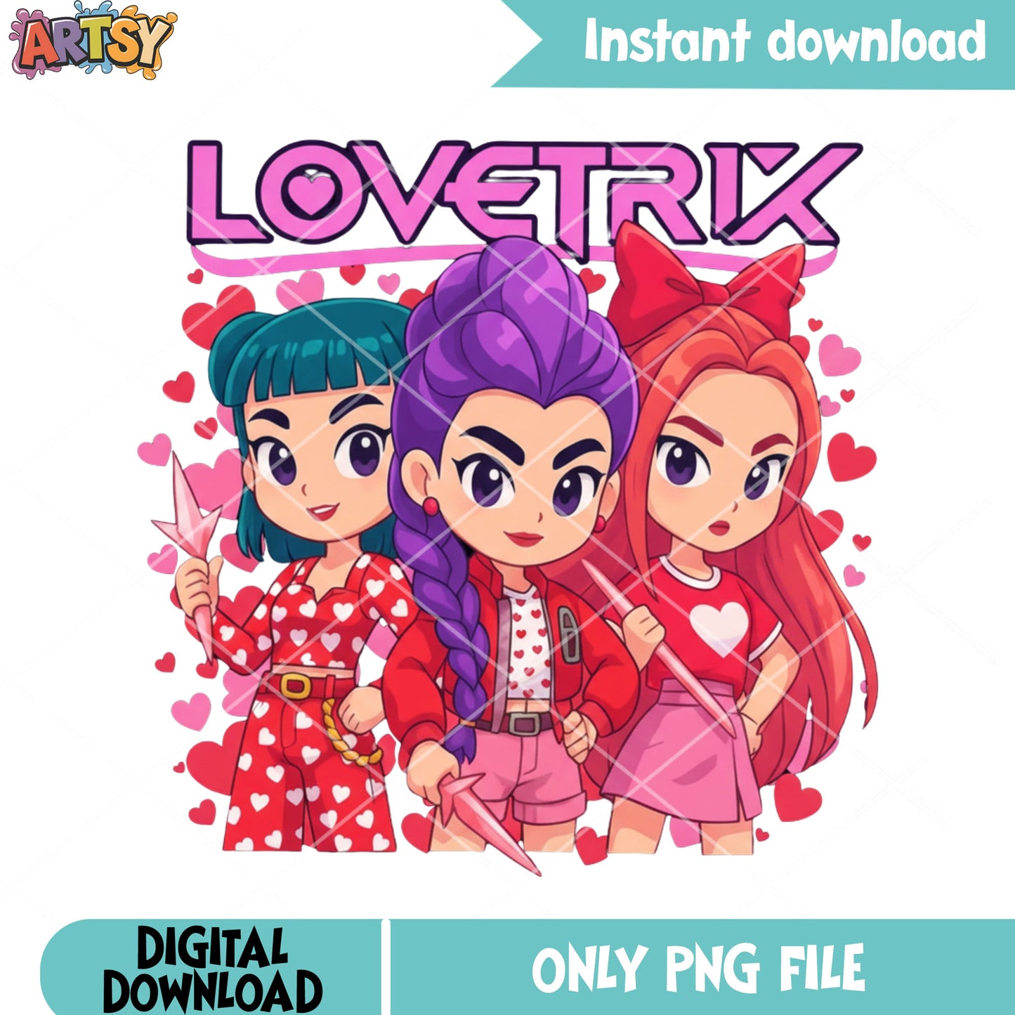 Huntrix anime valentines png, happy valentines png, valentines huntrix png
