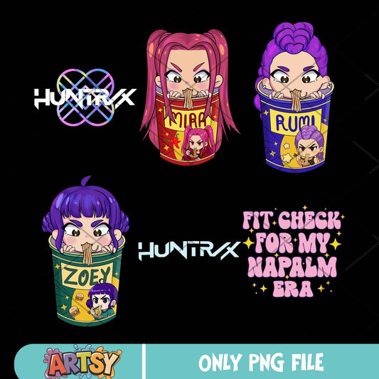 Huntrix baby cute png bundle, huntrix kpop png, kpop demon hunters png