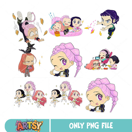 Huntrix band cute png bundle, huntrix band png, kpop hunters png