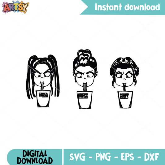 Huntrix band ramyeon outline svg, huntrix rameyon svg, huntrix kpop svg
