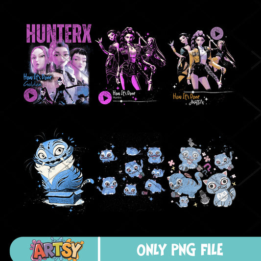 Huntrix band song png bundle, huntrix band png, kpop hunters png