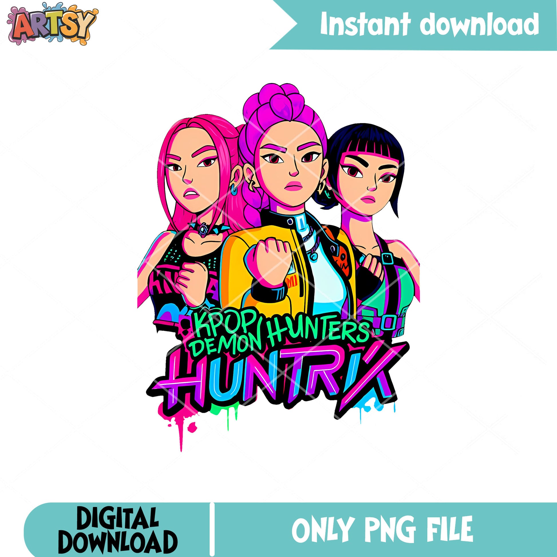 Huntrix band vibrant png, huntrix kpop png, huntrix band png