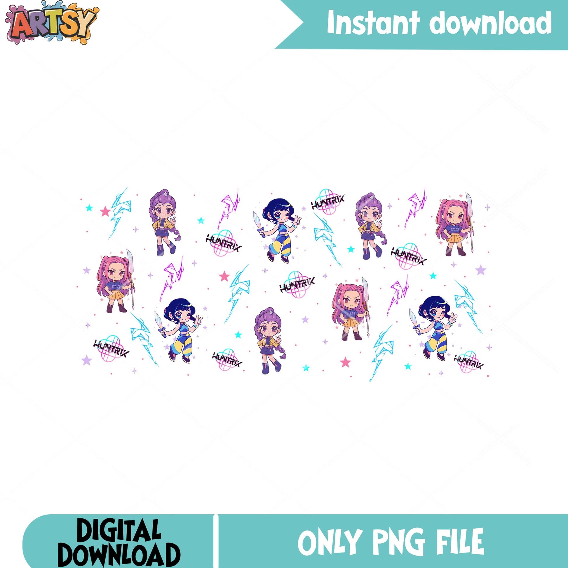 Huntrix chibi fan art png, kpop demon hunters png, huntrix​ png