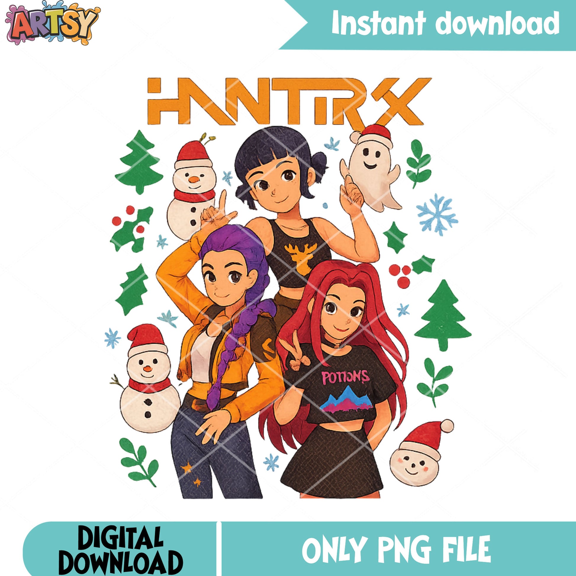 Huntrix christmas snowman png, rumi huntrix png, christmas tree png