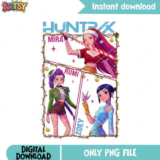 Huntrix comic christmas png, christmas png, kpop demon hunters png