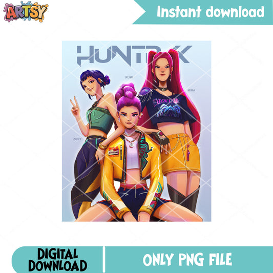 Huntrix cool poster png, huntrix band png, kpop huntrix png