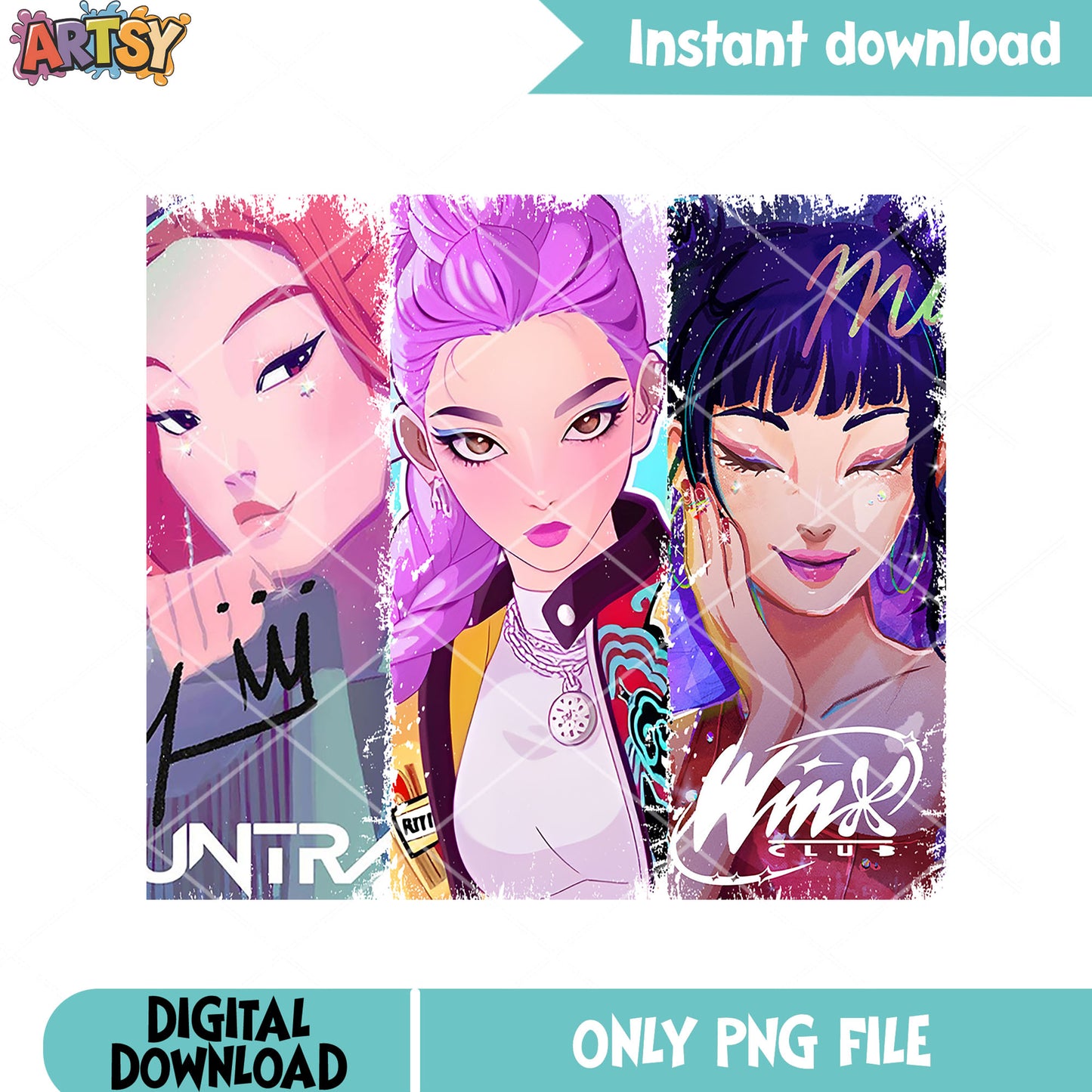 Huntrix cosplay winx png, anime poster winx png, kpop winx png