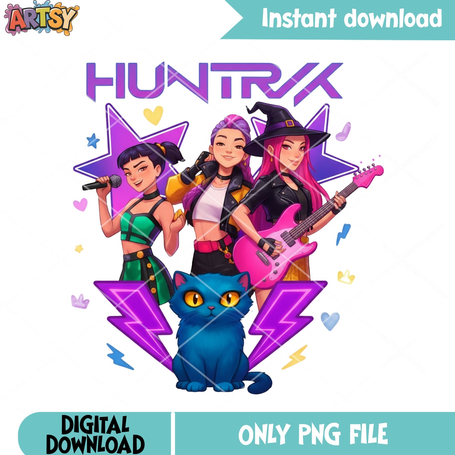 Huntrix derpy cat png, rock n roll png, kpop demon hunters png